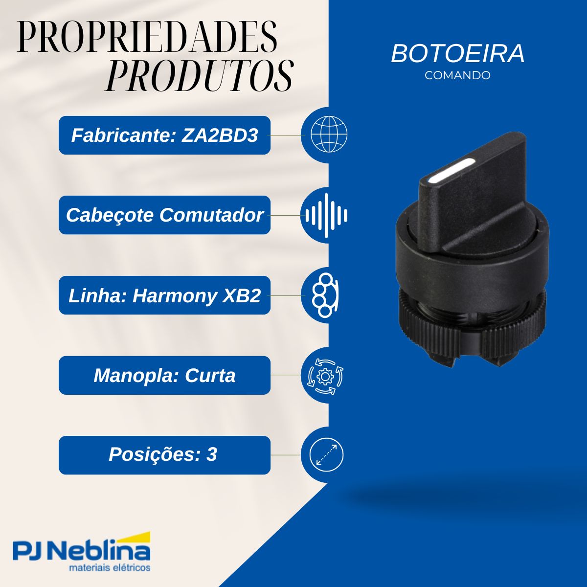 Cabeçote Comutador Manopla Curta 3Pos - Schneider