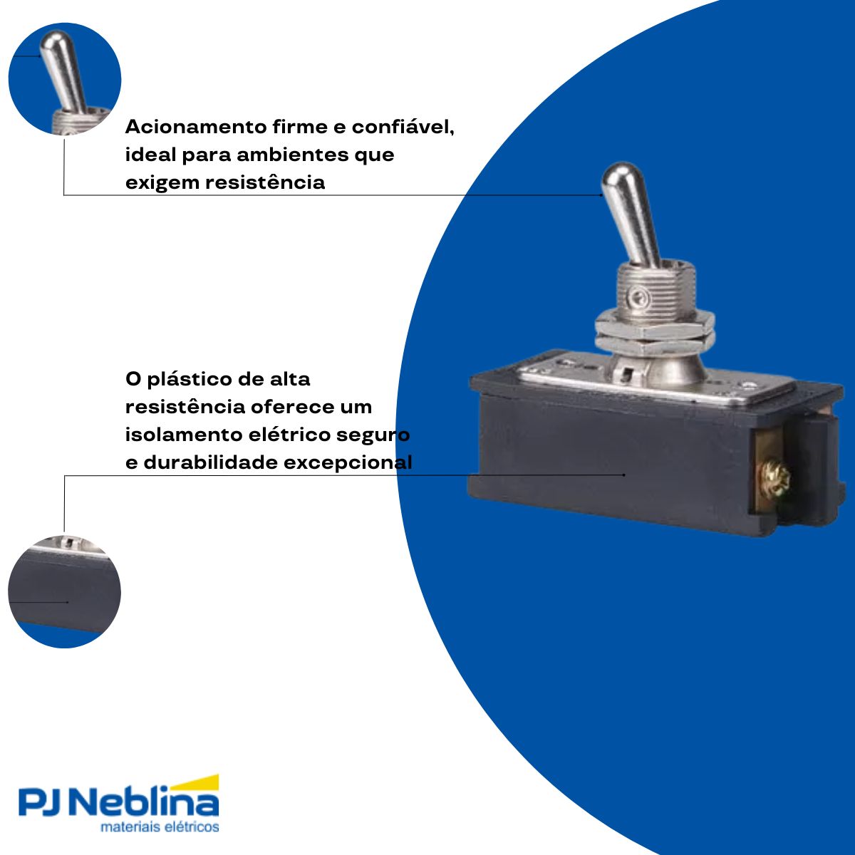 Chave Interruptor Alavanca Metálica Bipolar Liga/Desliga 15/10A 120/250V Cromada Standard Terminal Parafuso - Margirius