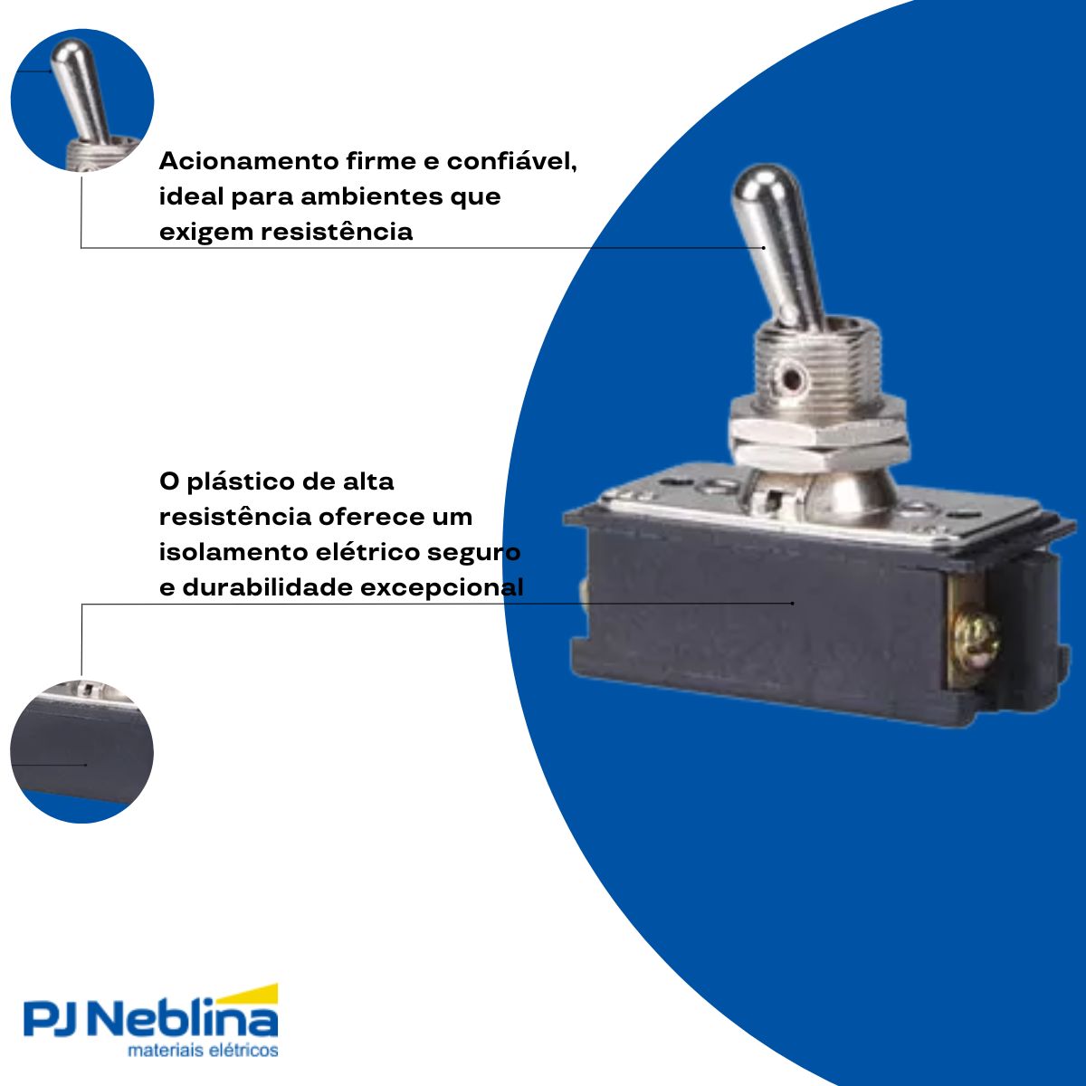 Chave Interruptor Alavanca Poliamida Bipolar Liga/Liga 15/10A 120/250V Pt Standard Terminal Parafuso - Margirius