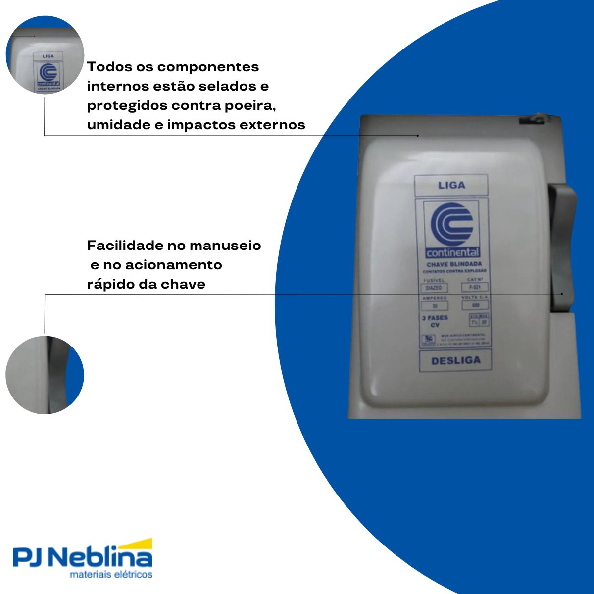 Chave Blindada Porta Fusível Trifásica 30A 600V Diazed Alavanca Cinza F-521 - Margirius