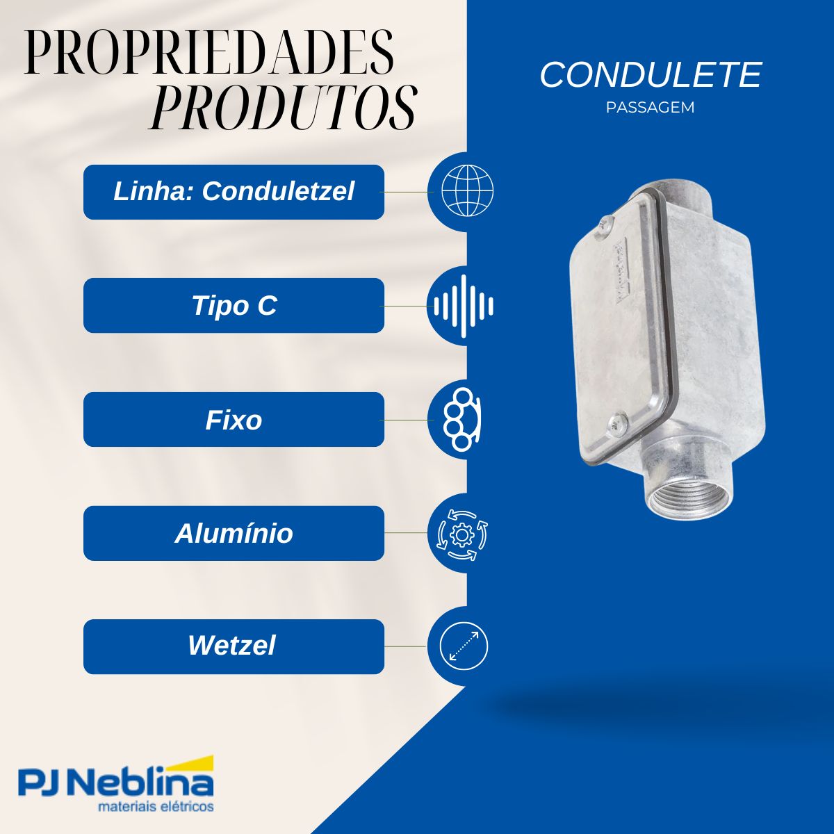 Condulete Alumínio Fixo Tipo C 1/2 C/Rosca Bsp C/Pintura Cinza C/Tampa C/Vedação Tgvp (Ip54) - Wetzel