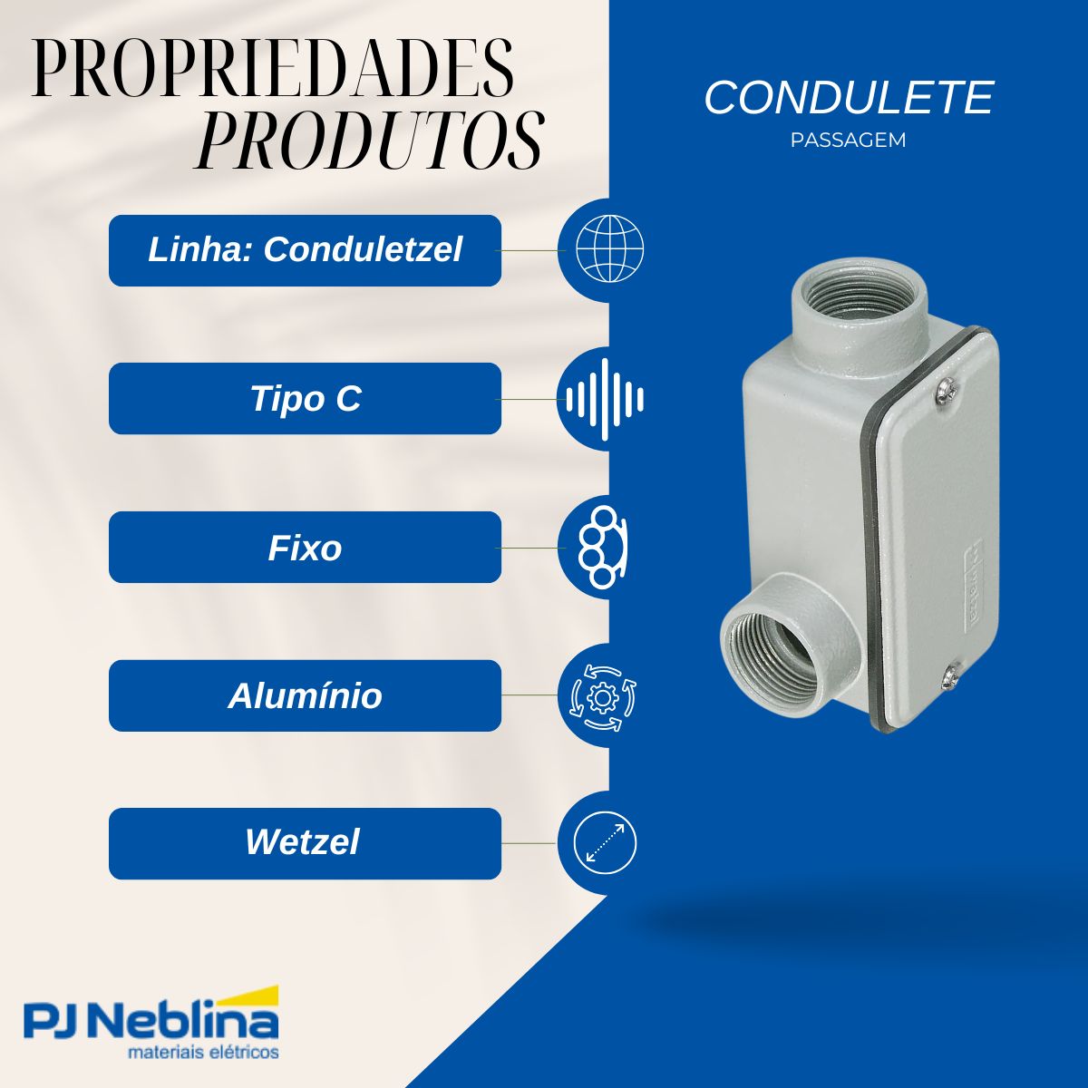 Condulete Alumínio Fixo Tipo C 2.1/2 C/Rosca Bsp C/Pintura Cz C/Tampa C/Vedação Tgvp (Ip54) - Wetzel