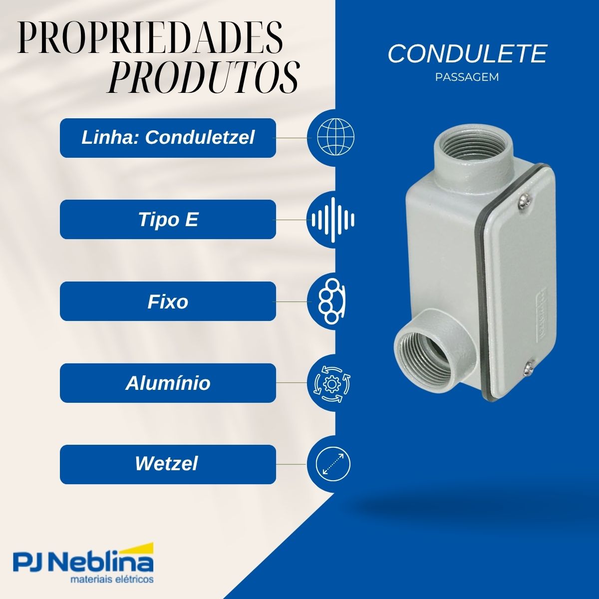 Condulete Alumínio Fixo Tipo E 1/2 C/Rosca Bsp C/Pintura Cinza C/Tampa C/Vedação Tgvp (Ip54) - Wetzel