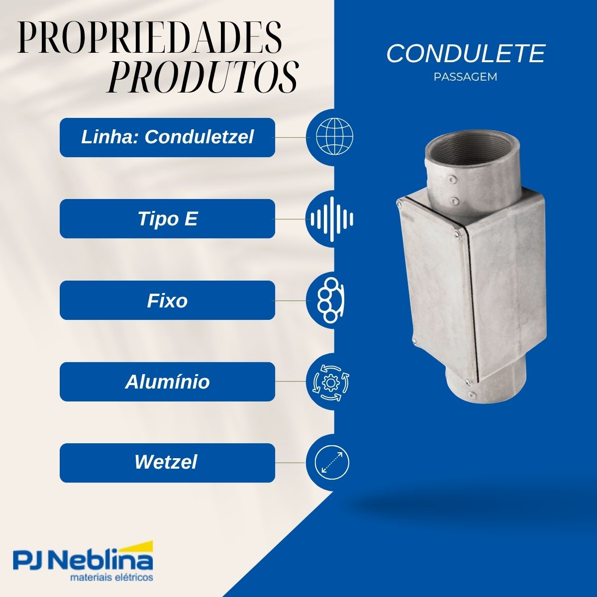 Condulete Alumínio Fixo Tipo E 2.1/2 C/Rosca Bsp C/Pintura Cz C/Tampa C/Vedação Tgvp (Ip54) - Wetzel