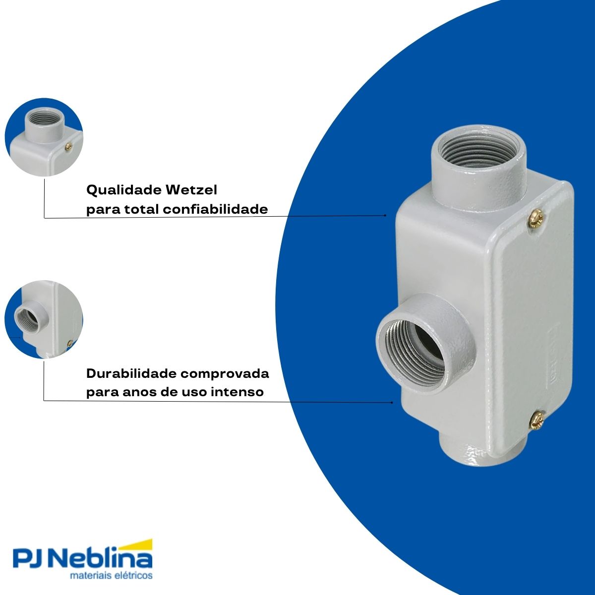 Condulete Alumínio Fixo Tipo T 1.1/2 C/Rosca Bsp C/Pintura Cz C/Tampa C/Vedação Tgvp (Ip54) - Wetzel