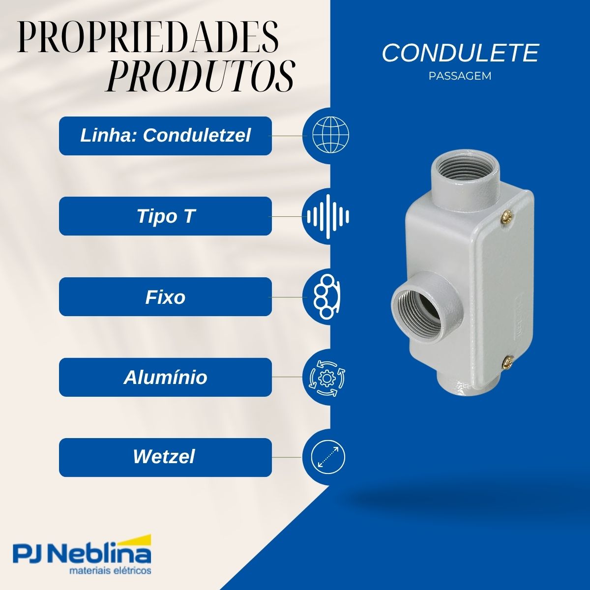 Condulete Alumínio Fixo Tipo T 2.1/2 C/Rosca Bsp C/Pintura Cz C/Tampa C/Vedação Tgvp (Ip54) - Wetzel