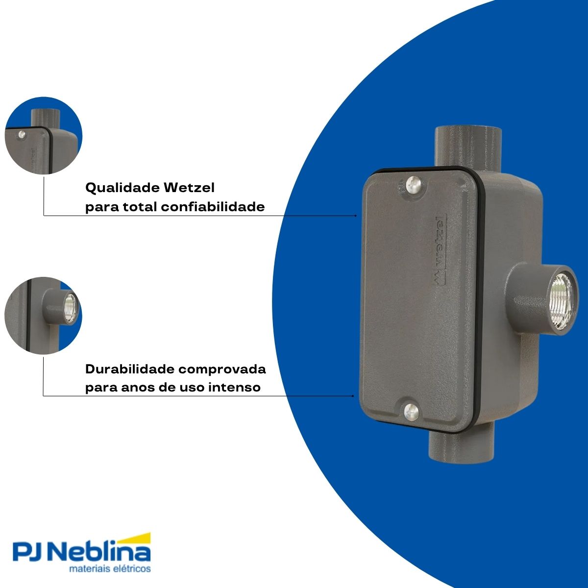 Condulete Alumínio Fixo Tipo T 3/4 C/Rosca Bsp C/Pintura Cz C/Tampa C/Vedação Tgvp (Ip54) - Wetzel