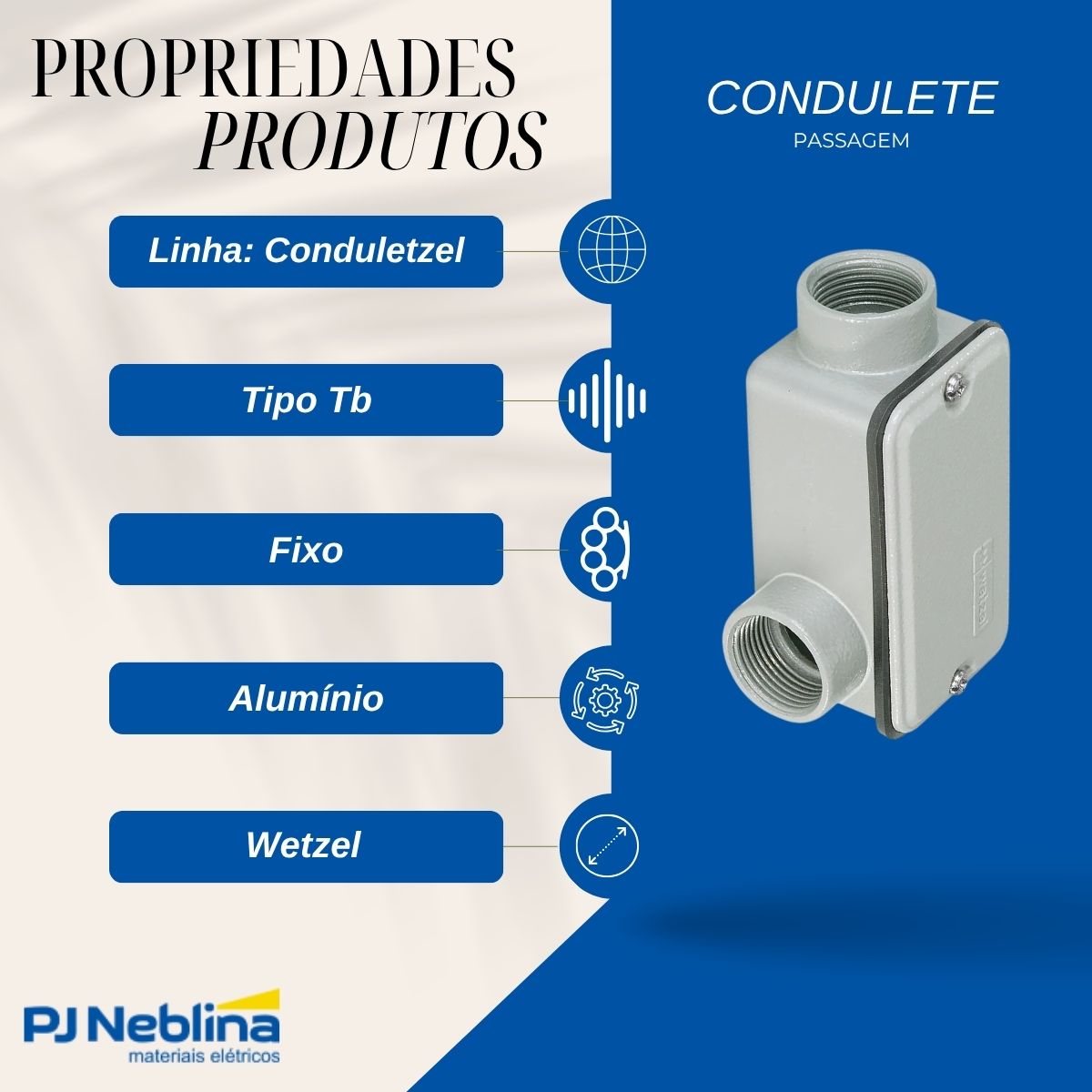 Condulete Alumínio Fixo Tipo Tb 2Pol C/Rosca Bsp C/Pintura Cz C/Tampa C/Vedação Tgvp (Ip54) - Wetzel