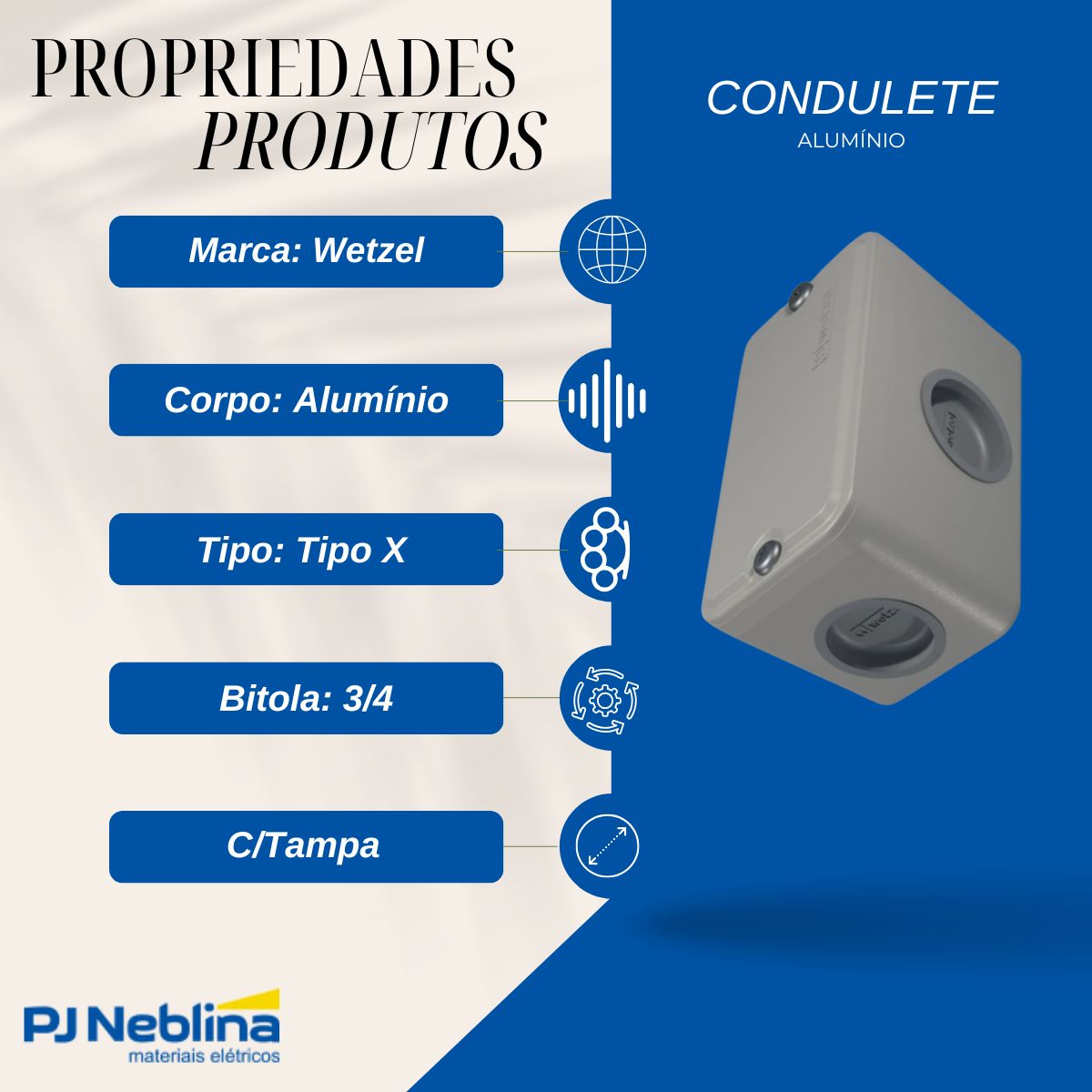 Condulete Alumínio Múltiplo Tipo X 3/4 C/Pintura Cz C/Tampa C/2 Tampões S/Vedação - Wetzel