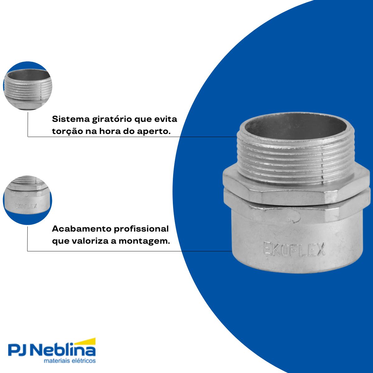Conector Eletroduto Macho Latão Zincado 3/4 Bsp Reto Giratório - Ekoflex