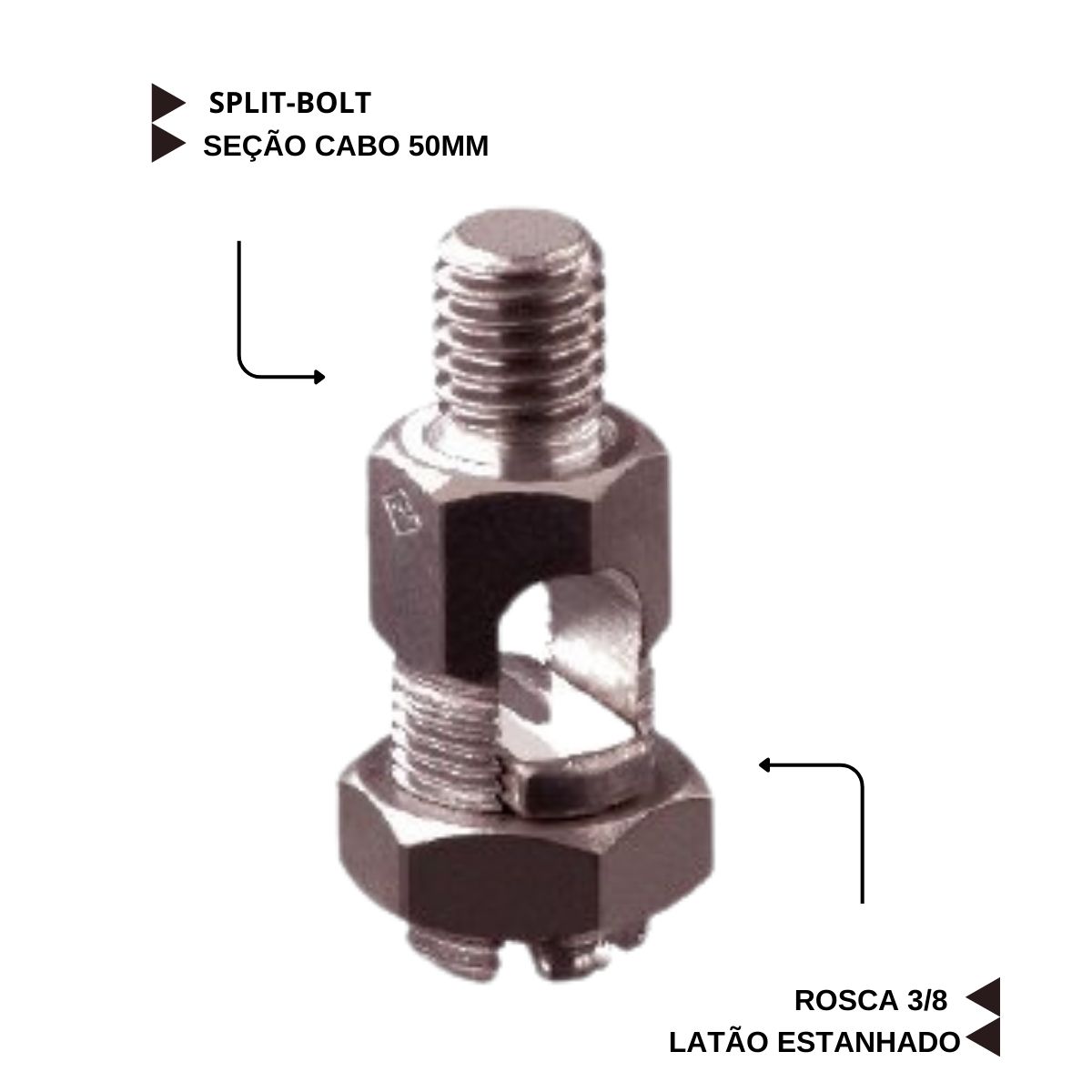Conector Parafuso Fendido Split-Bolt Rabicho 50Mm Latão Estanhado Rosca 3/8 602600 Magnet