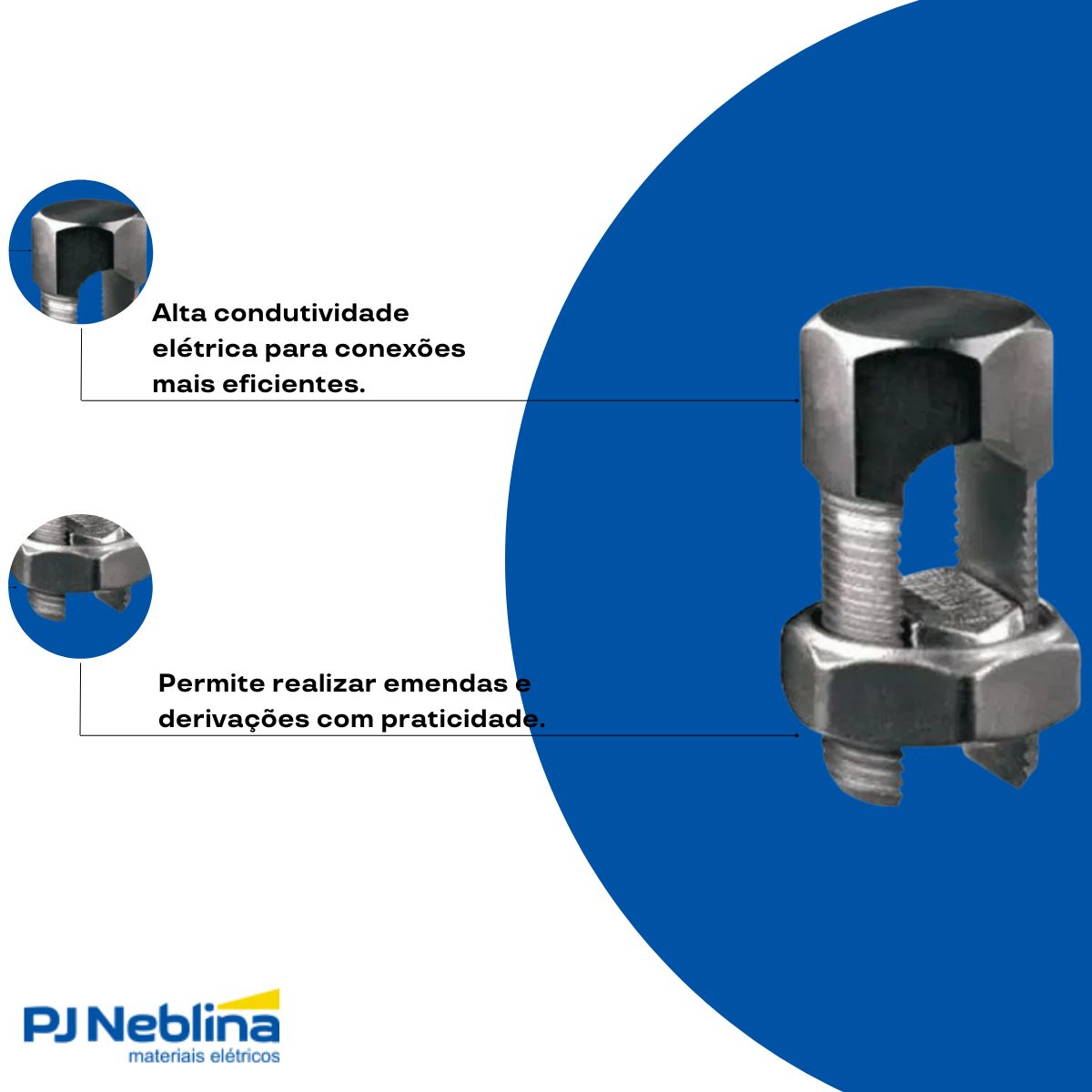 Conector Parafuso Fendido Split-Bolt Simples 10Mm Cobre Estanhado - Magnet