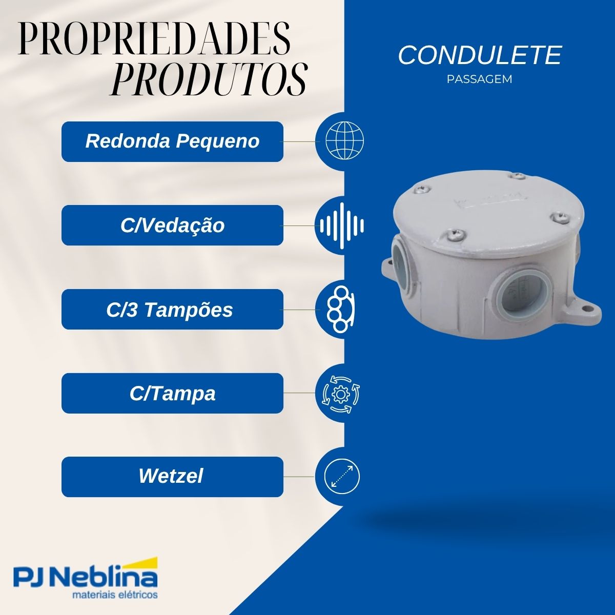 Condulete Alumínio Multiplo Redondo 3/4 C/Pintura Cinza C/Tampa C/3 Tampões C/Vedação Tgvp (Ip54) - Wetzel