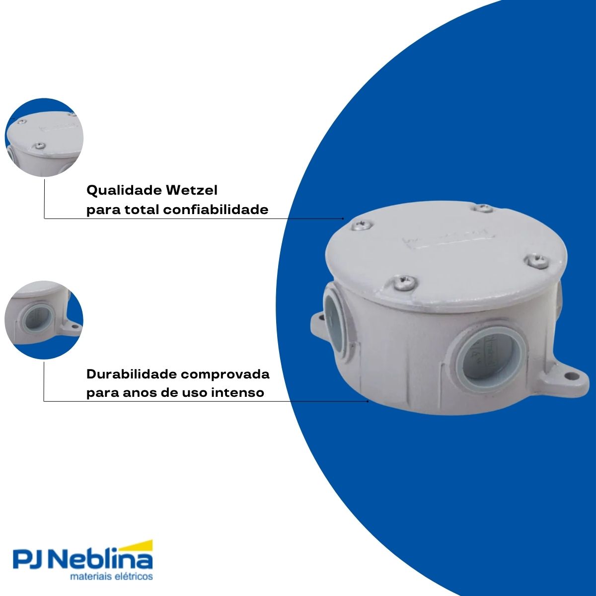 Condulete Alumínio Multiplo Redondo 3/4 C/Pintura Cinza C/Tampa C/3 Tampões C/Vedação Tgvp (Ip54) - Wetzel