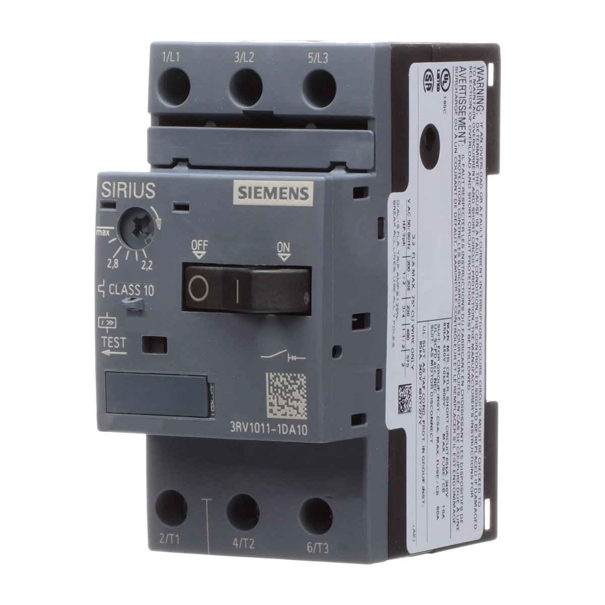 Disjuntor Motor Tripolar 3,2A 2,2-3,2A 380V 100Ka 400V 50/60Hz 3RV10111DA10 Siemens