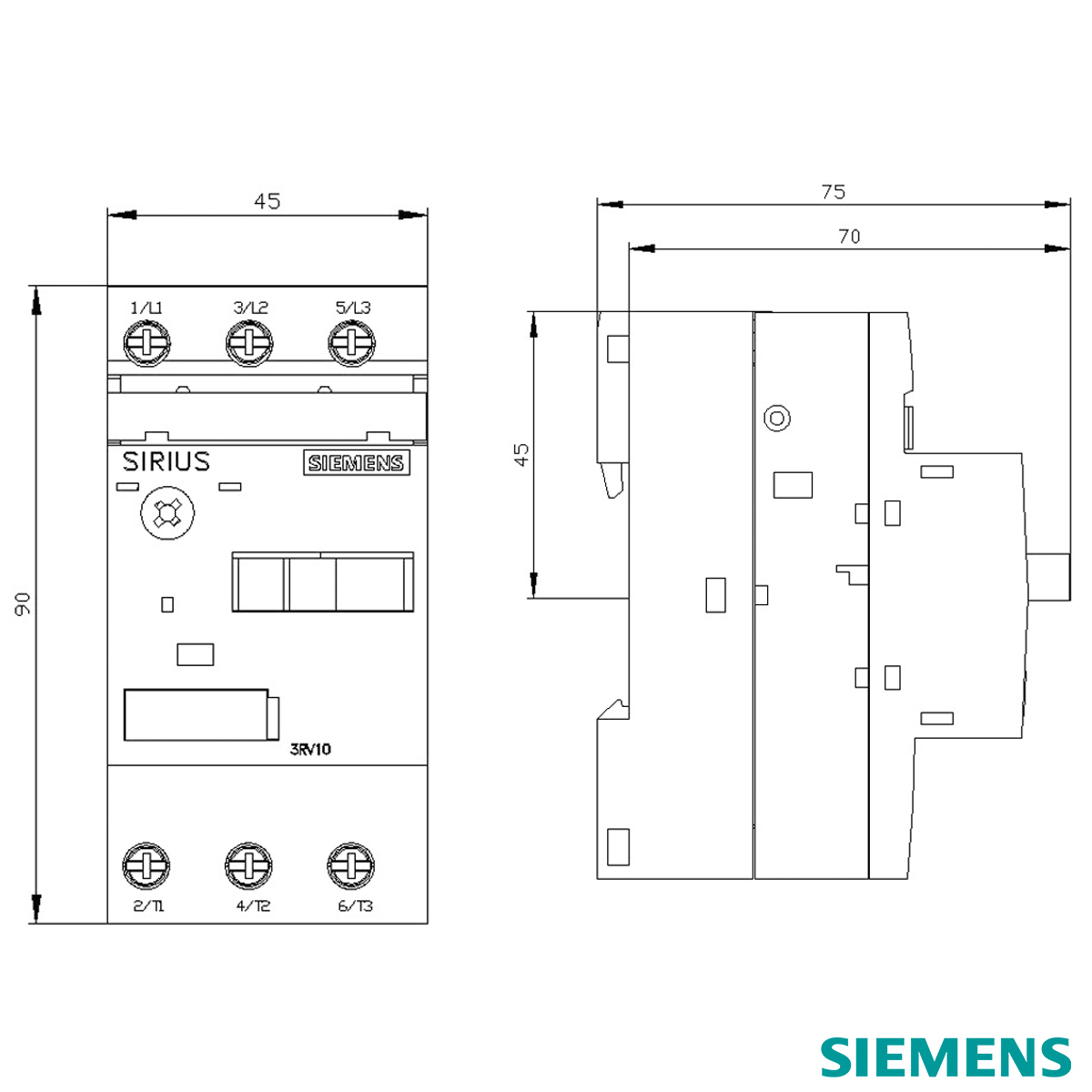 Disjuntor Motor Tripolar 3,2A 2,2-3,2A 380V 100Ka 400V 50/60Hz 3RV10111DA10 Siemens