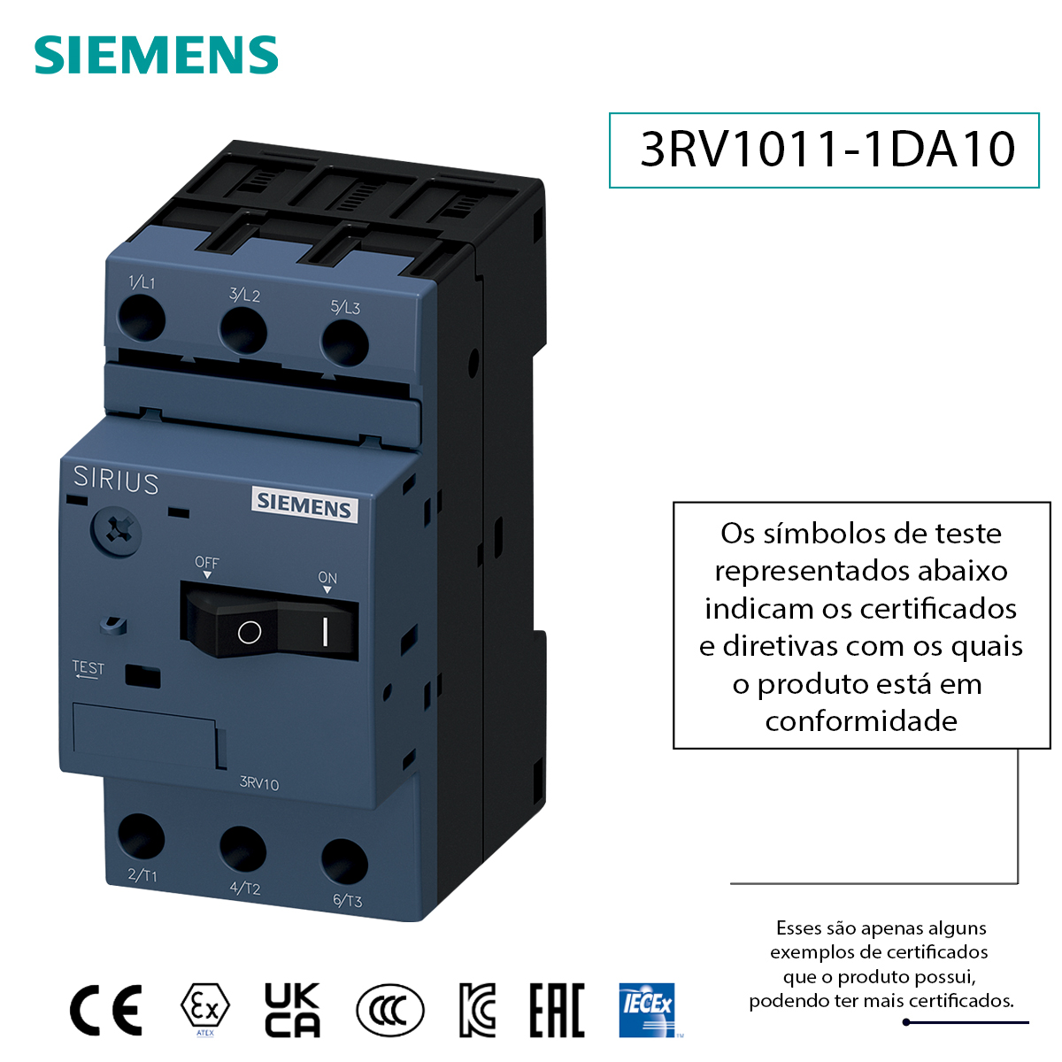Disjuntor Motor Tripolar 3,2A 2,2-3,2A 380V 100Ka 400V 50/60Hz 3RV10111DA10 Siemens