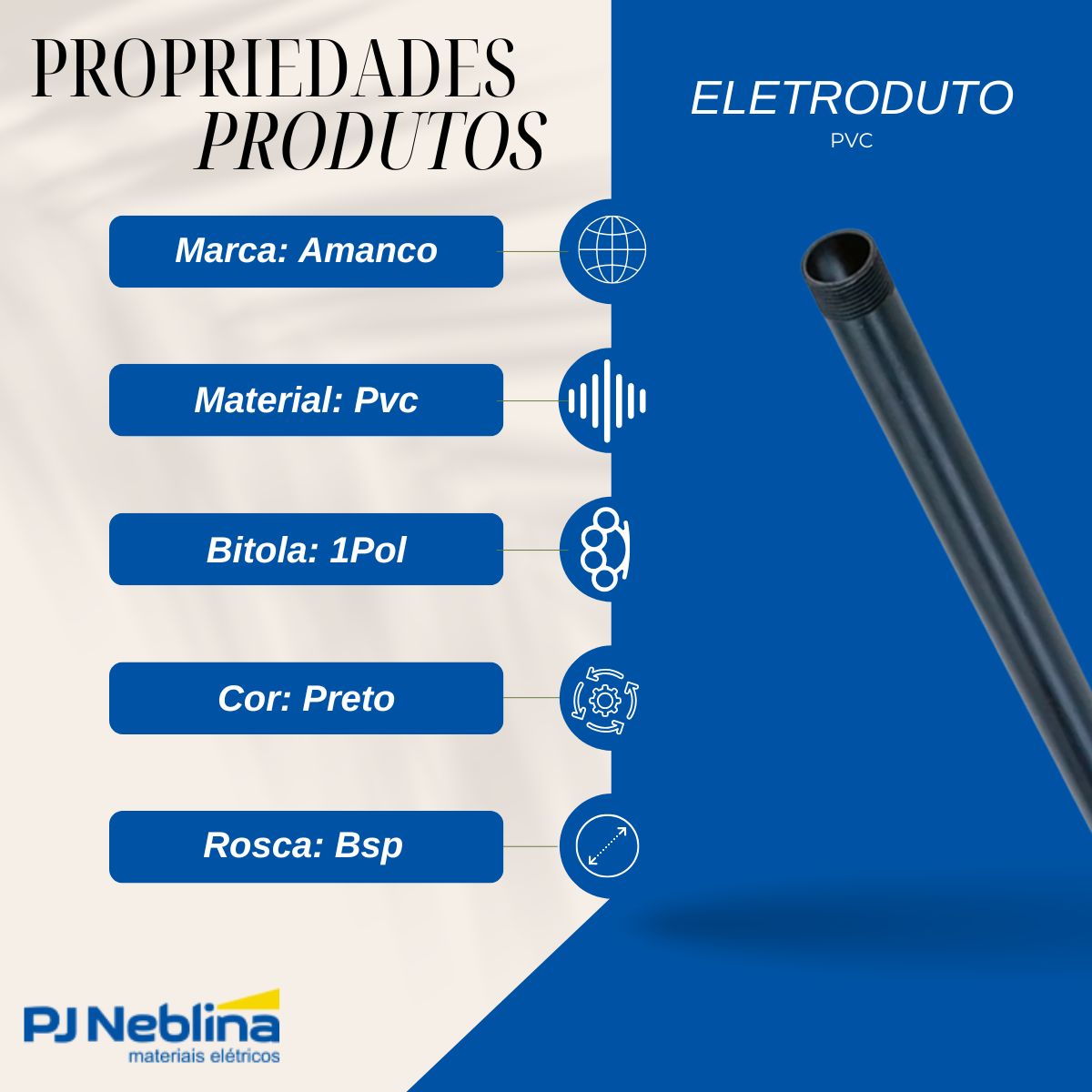 Eletroduto Pvc Roscável 1Pol Preto Bsp Nbr15465 (Br C/3M) - Amanco