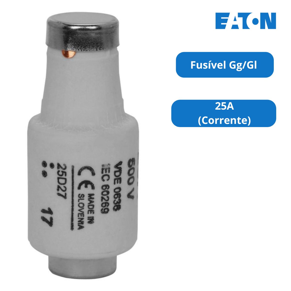 Fusível Diazed Retardado Gg/Gl 25A 500V DII 25D27 - Eaton