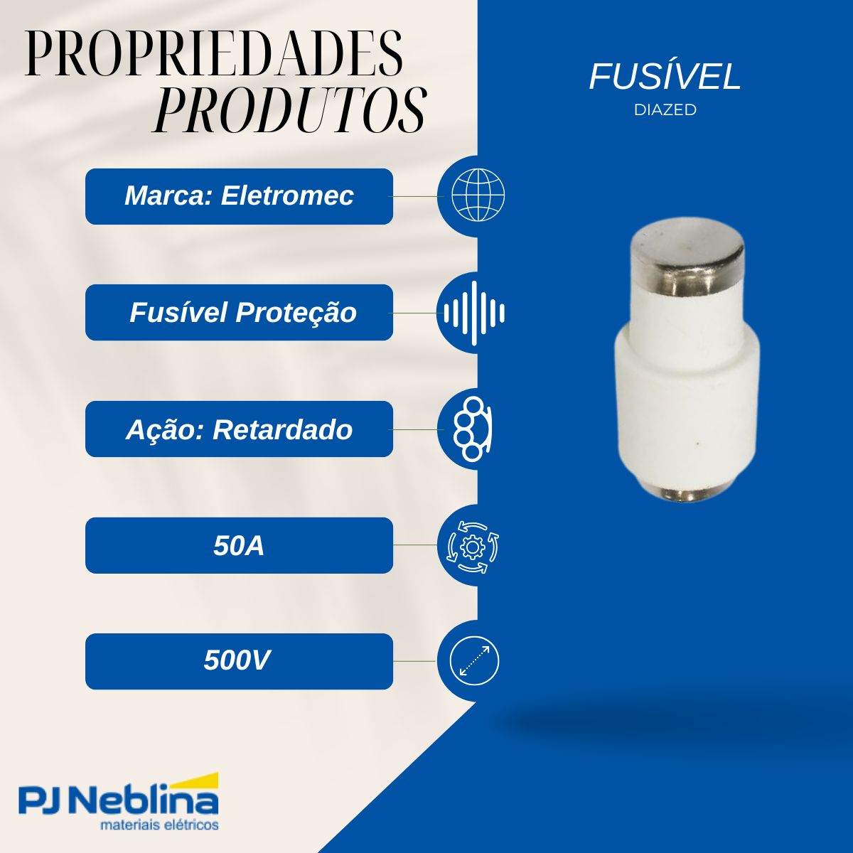 Fusível Diazed Retardado Gg/Gl 50A 500V Diii - Eletromec