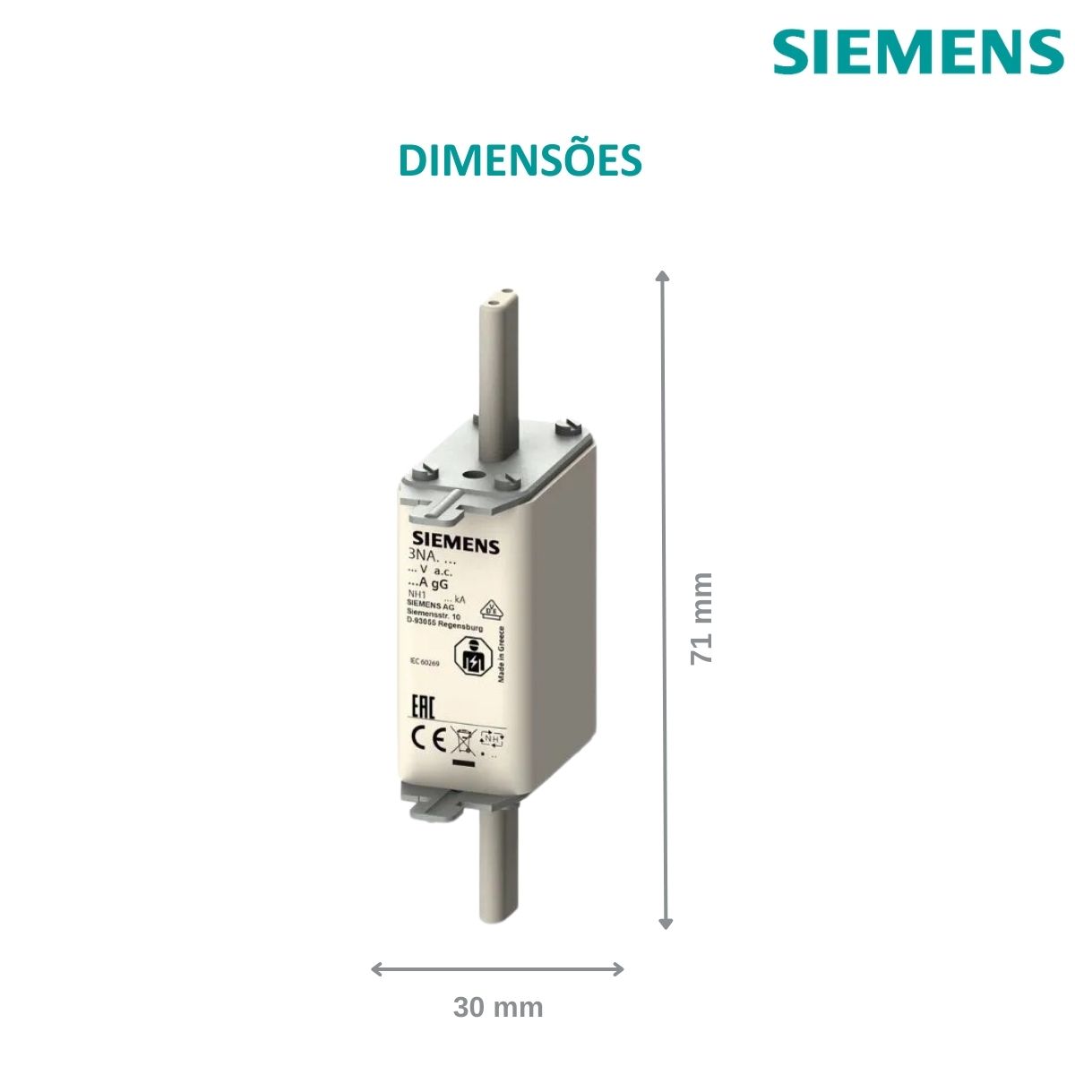Fusível Nh Hrc Retardado Gg/Gl 63A 500V 120Ka T-1 Indicador Frontal 3NA3122 - Siemens