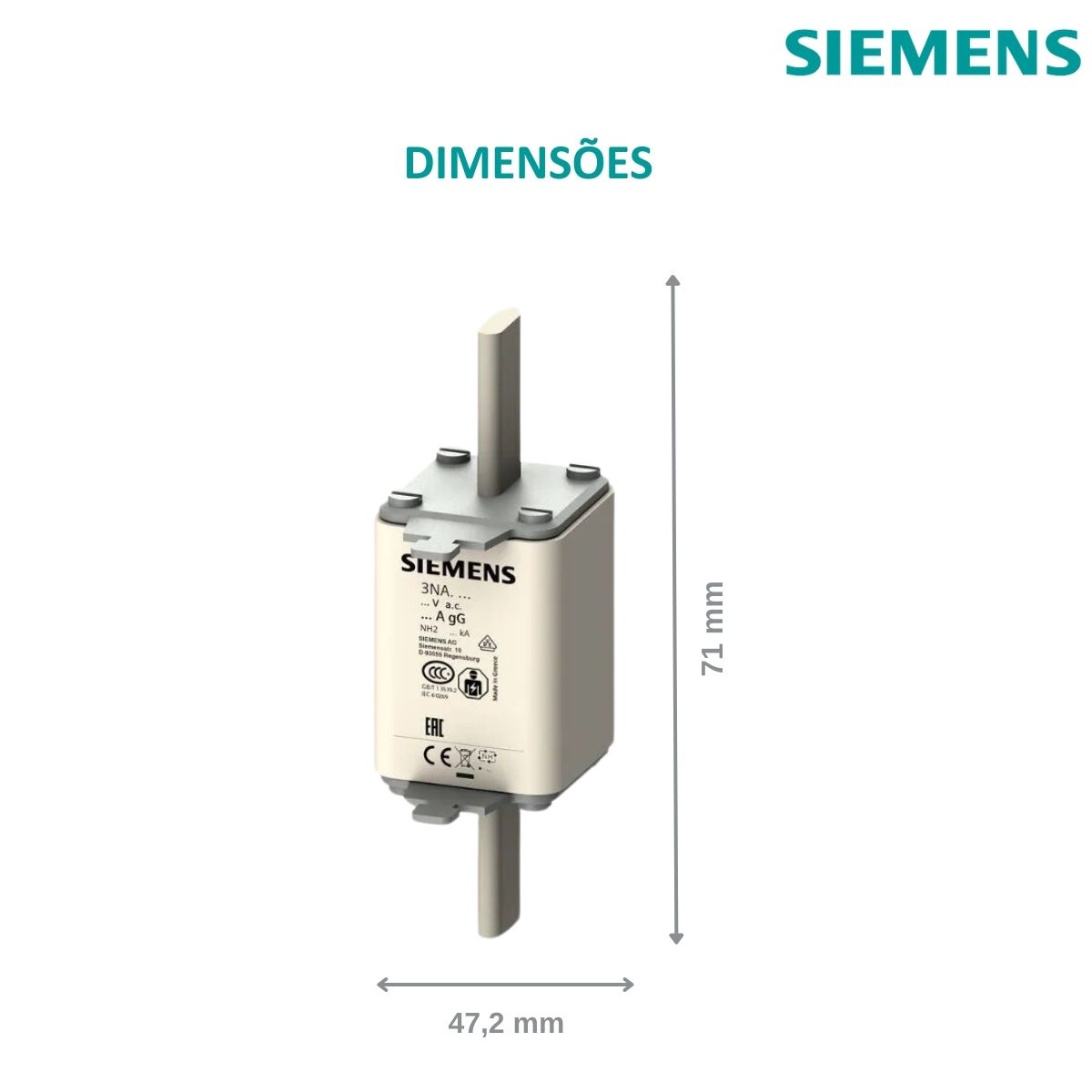 Fusível Nh Hrc Retardado Gg/Gl 250A 500V 120Ka T-2 Indicador Frontal 3NA3244 - Siemens