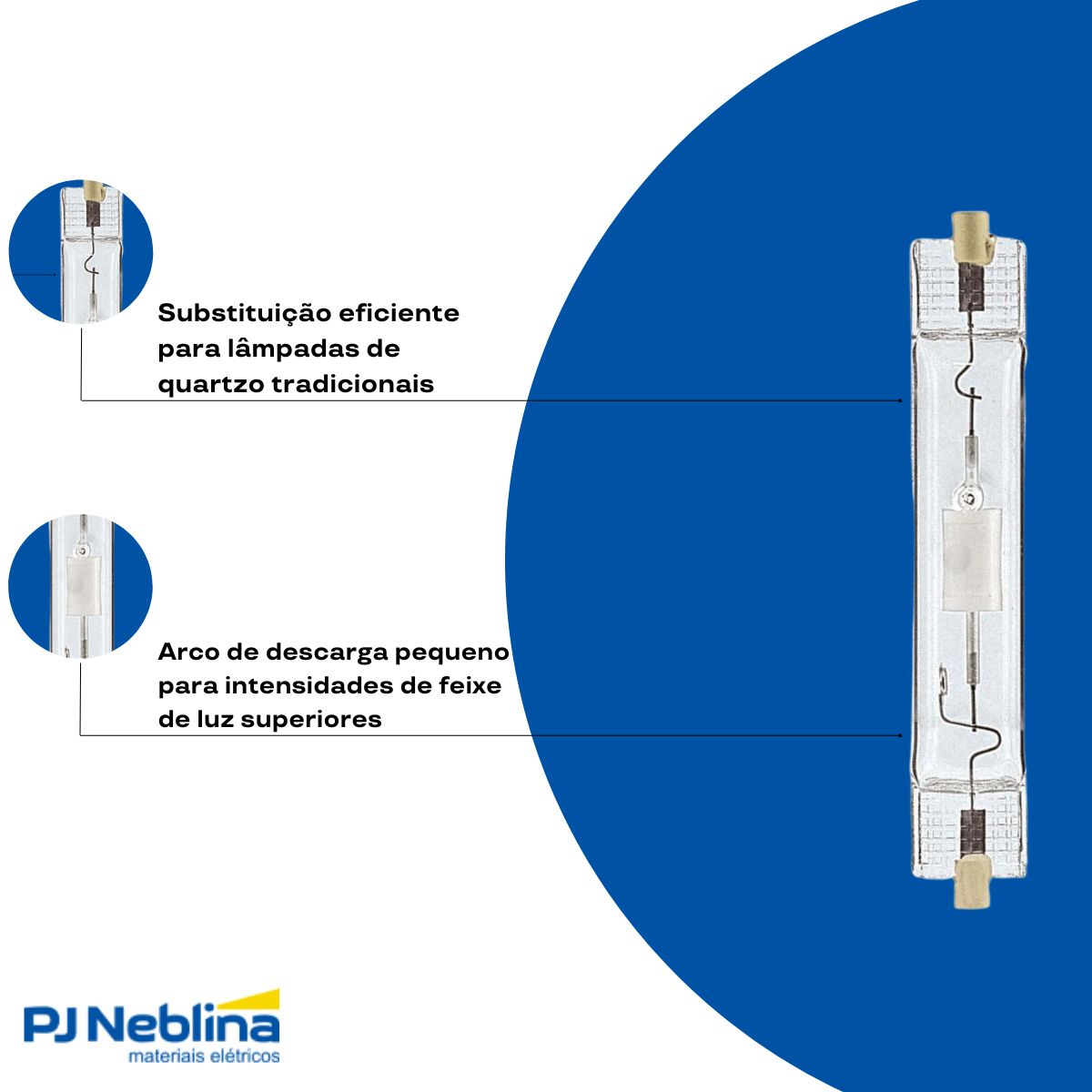 Lâmpada Vapor Metálico Duplo Contato 70W Rx7S 3000K Branco Quente 119,63Mm - Philips