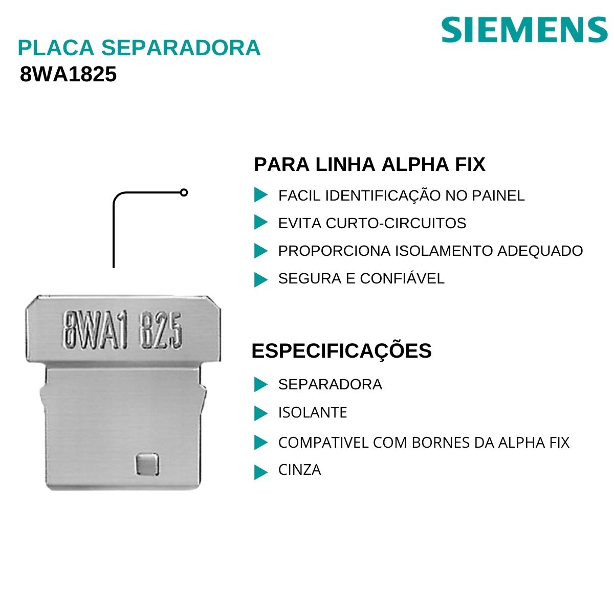 Plaqueta Separadora 2,5/4/6Mm Para Linha ALPHA FIX 8WA1825 - Siemens