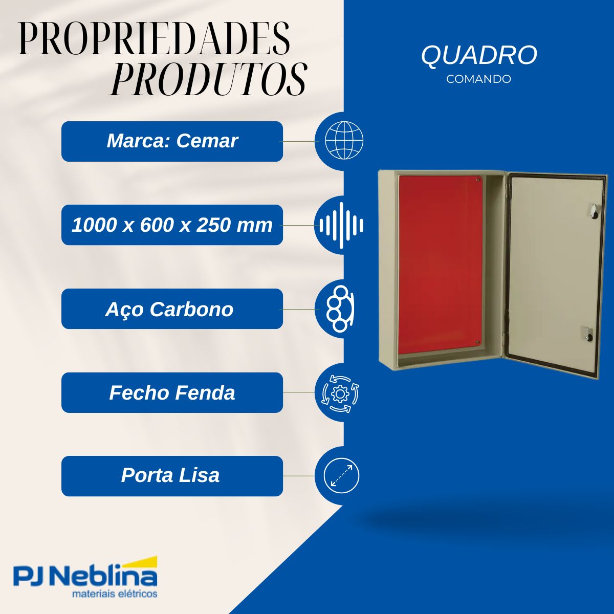 Quadro Comando Sobrepor Aço Carbono Bg (Ral 7032) 1000X600X250Mm Fecho Fenda Flange Porta Lisa Placa Montagem Lr (Ral 2004) - Cemar