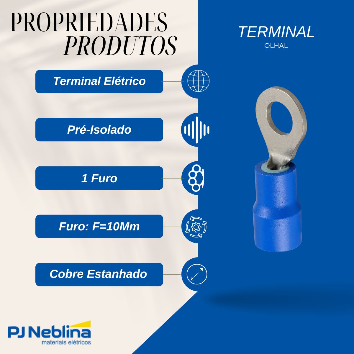 Terminal Olhal 1,50-2,50mm (16-14awg) Pre-isolado Az 1 Furo