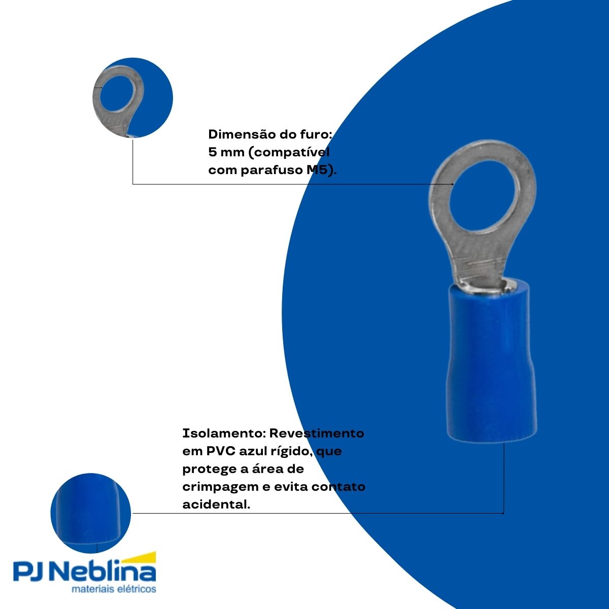 Terminal Olhal 1,50-2,50mm (16-14awg) Pre-isolado Az 1 Furo