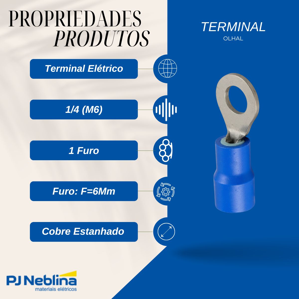 Terminal Olhal 1,50-2,50mm (16-14awg) Pre-isolado Az 1 Furo