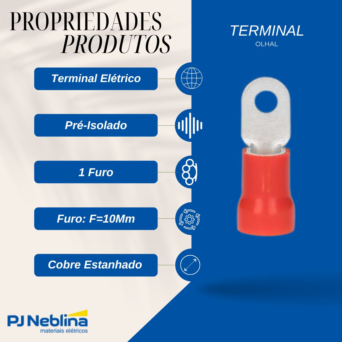 Terminal Olhal 35mm (2awg) Pre-isolado Vm 1 Furo F=10mm 3/8