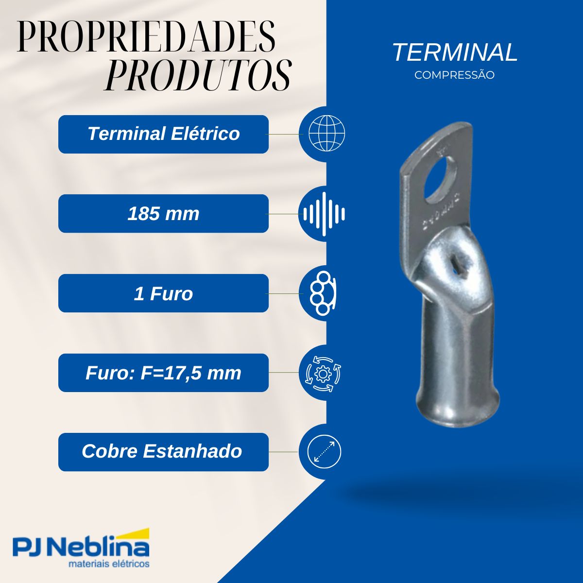 Terminal Compressao Boca Expandida 185mm 1 Compr 1 Furo F=17