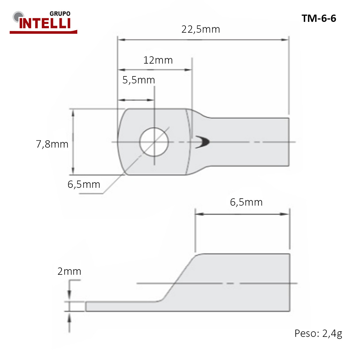 Terminal Compressão 4,00-6,00Mm 1 Compressão 1 Furo F=6,5Mm 1/4 (M6) TM-6-6 Intelli