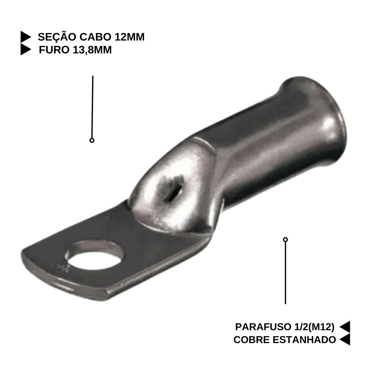 Terminal Compressão 120Mm 2 Compressões 1 Furo F=13,8Mm 1/2 Polegadas M12 635950 Magnet