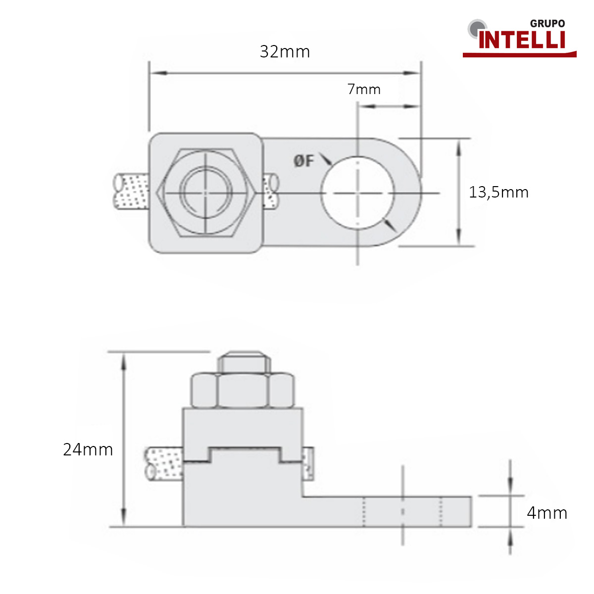 Terminal Pressão 1 Cabo 25Mm 1 Furo F=8,2Mm 5/16 (M8) Intelli
