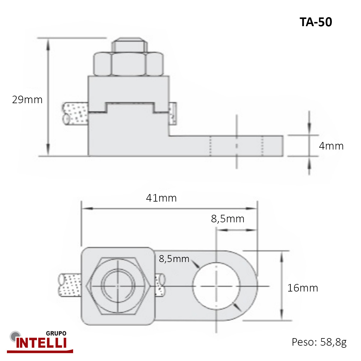 Terminal Pressão 1 Cabo 50Mm 1 Furo F=8,5Mm 5/16 (M8) 2162 Intelli