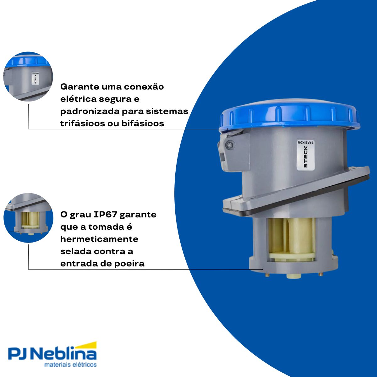 Tomada Industrial Femea Embutir 3P+T 125A 200/250V Az 9H Ip67 - Steck