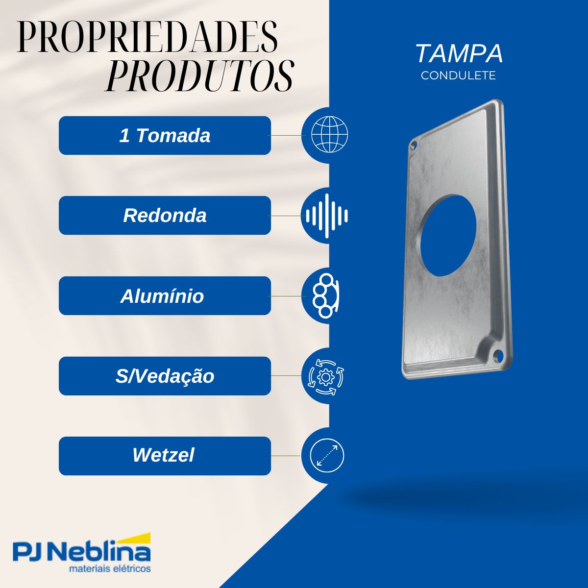 Tampa Condulete 1 Tom Redonda Alumínio 1Pol S/Pintura S/Vedação - Wetzel