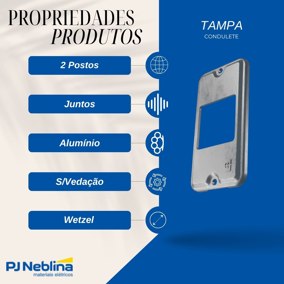 Tampa Condulete 2 Postos Juntos Alumínio 1/2-3/4 S/Pintura S/Vedação - Wetzel