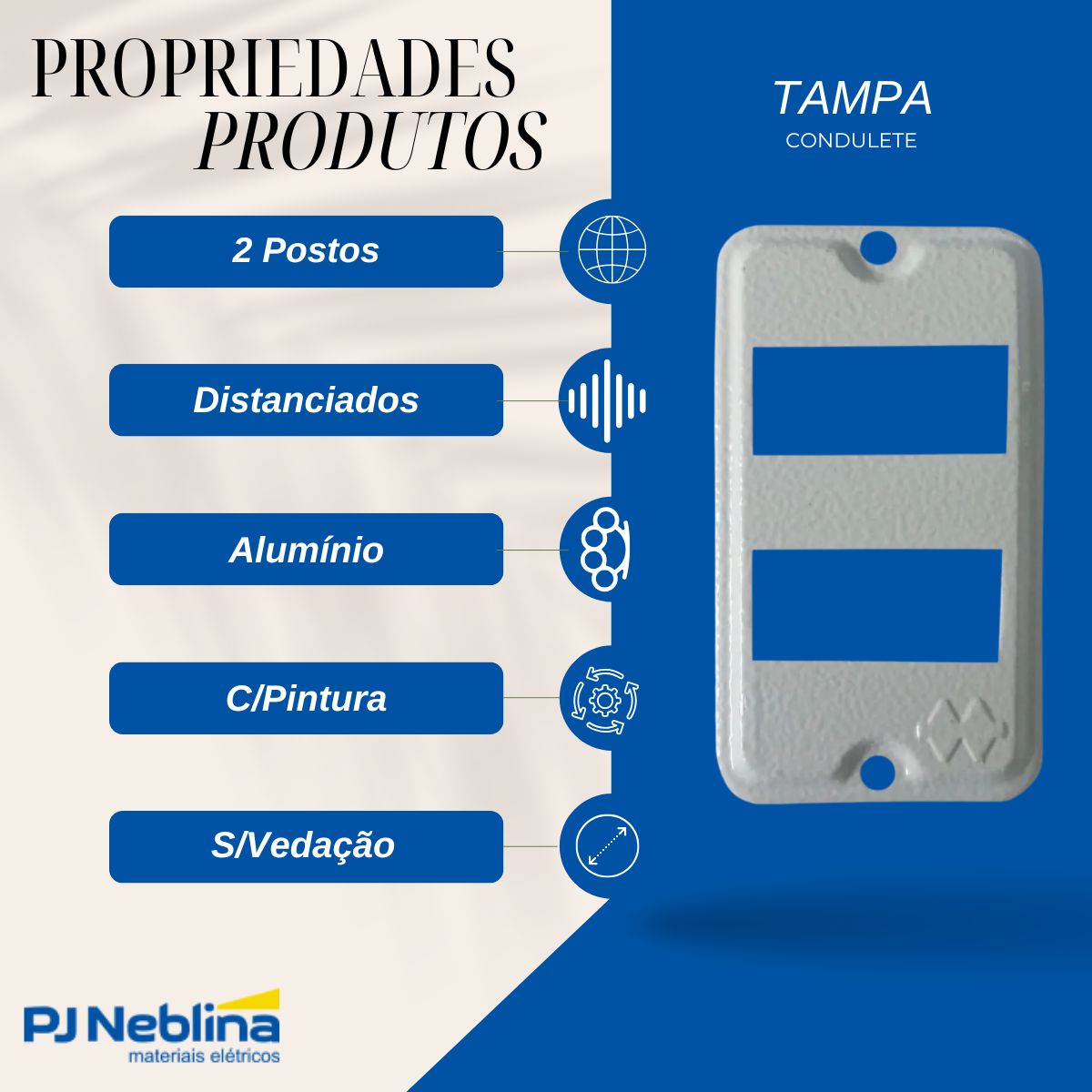 Tampa Condulete 2 Postos Distanciados Alumínio 1/2-3/4 C/Pintura Cz S/Vedação - Wetzel