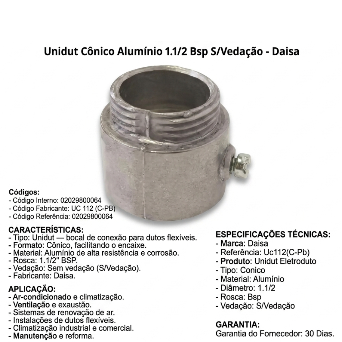 Unidut Cônico Alumínio 1.1/2 Bsp S/Vedação - Daisa