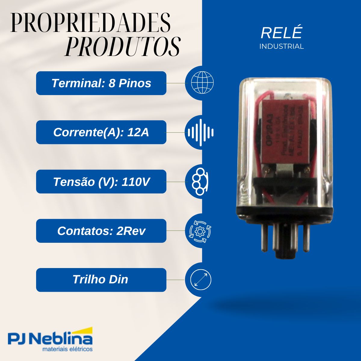 Relé Industrial 12A 110V 2Rev (Dpdt) - Metaltex