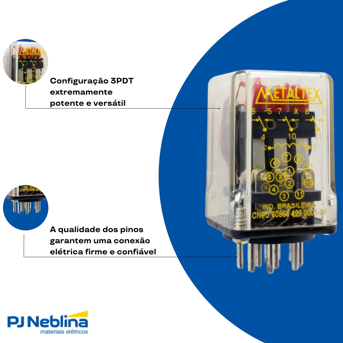 Relé Industrial 12A 24Vcc 3Rev (3Pdt) - Metaltex