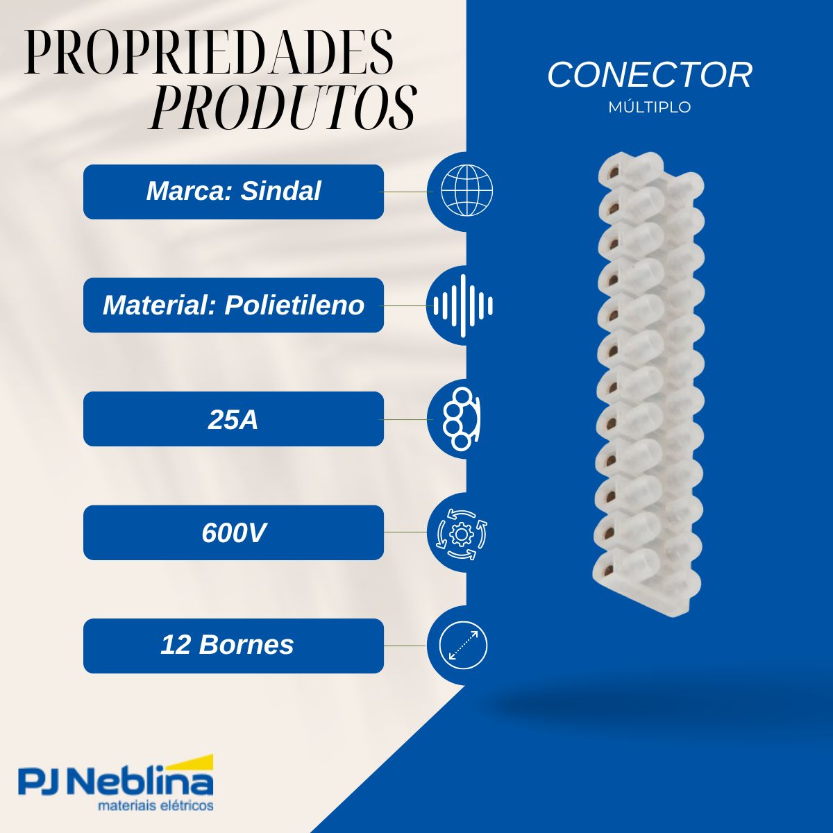 Conector Múltiplo Polietileno 25A 600V 12 Bornes 6,00Mm 70G Branco - Sindal