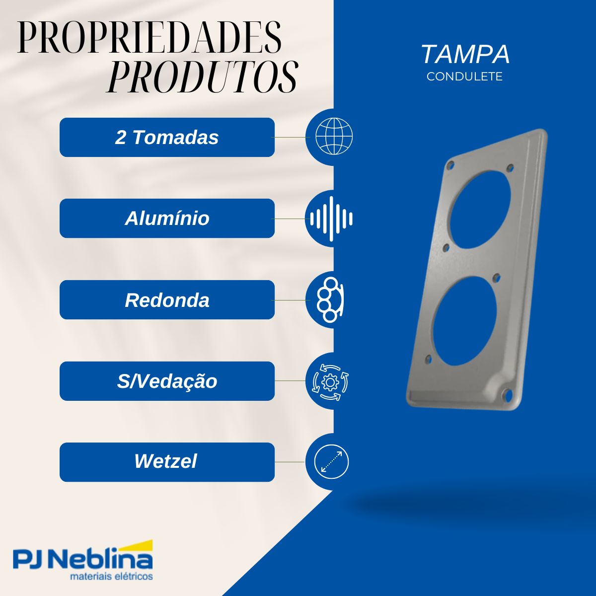 Tampa Condulete 2 Tom Redonda Alumínio 1Pol C/Pintura Cinza S/Vedação - Wetzel