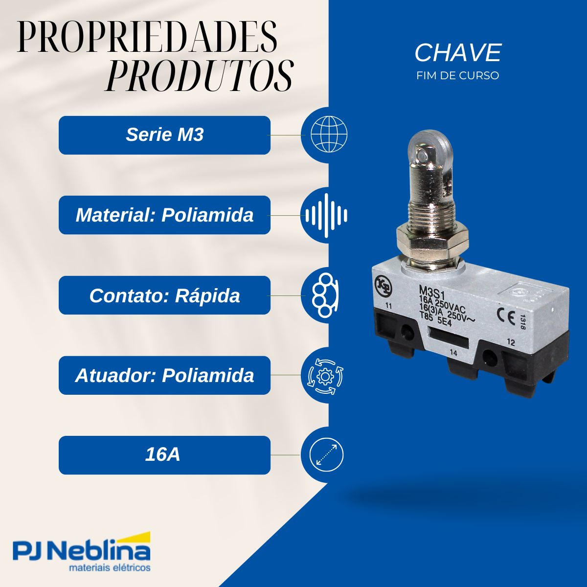 Chave Fim De Curso Botão C/Rolete P/Painel 16A 1Naf Ip40 - Kap