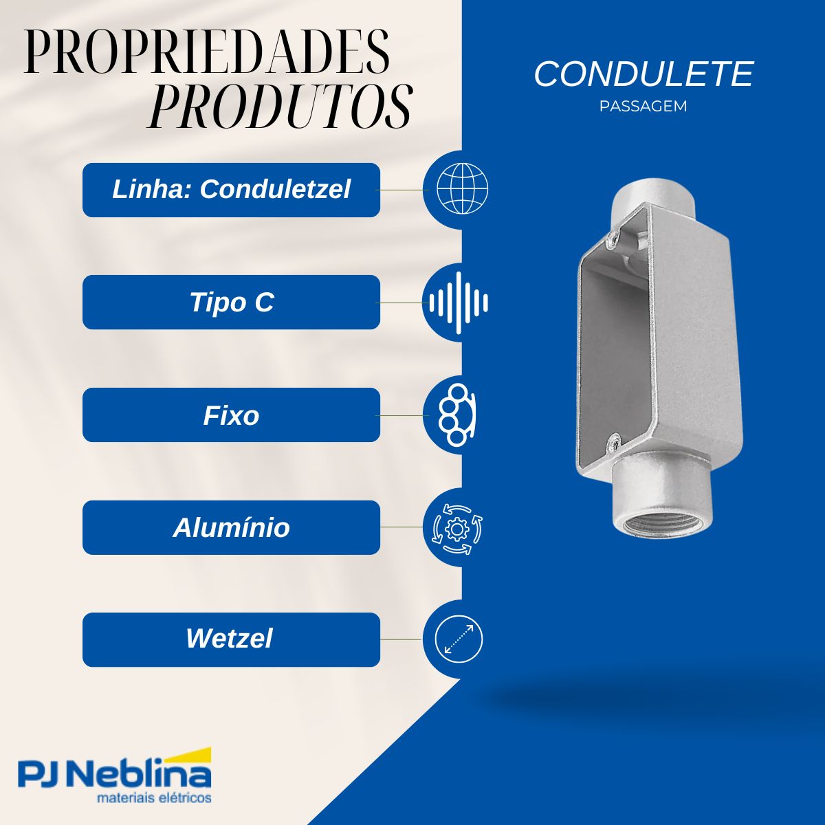 Condulete Alumínio Fixo Tipo C 1Pol C/Rosca Bsp C/Pintura Cz S/Tampa S/Vedação - Wetzel