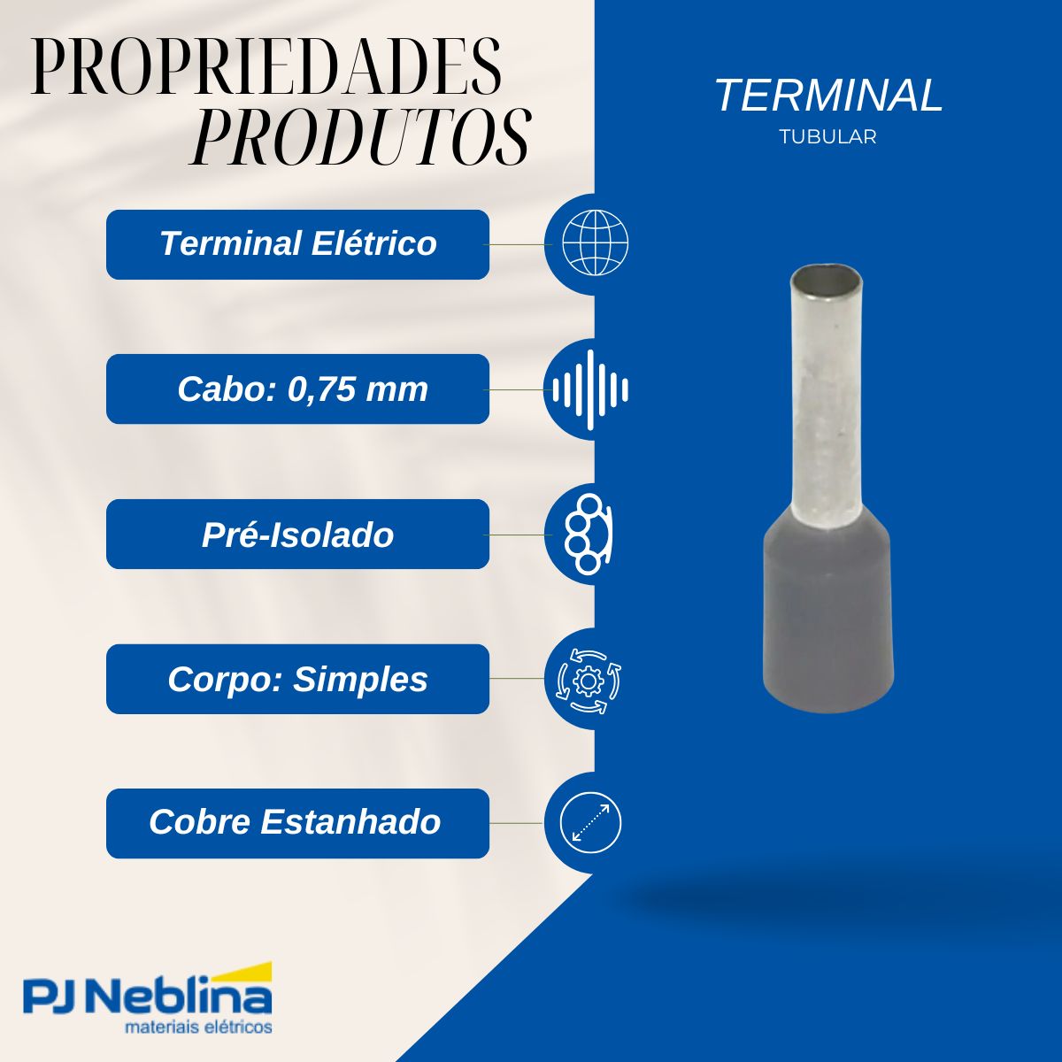 Terminal Tubular (Ilhos) 0,75Mm (18Awg) Pré-Isolado Cinza - Axt